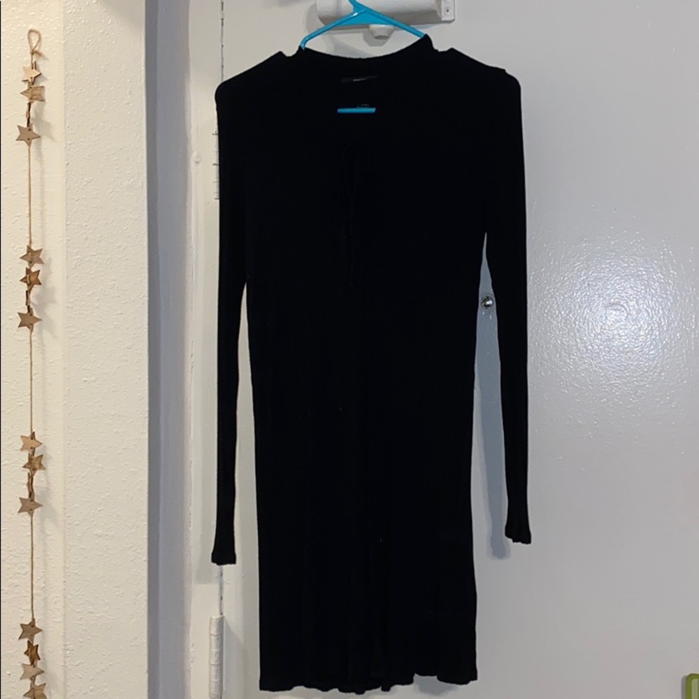 Ribbed Lace Up Mock Neck Dress
